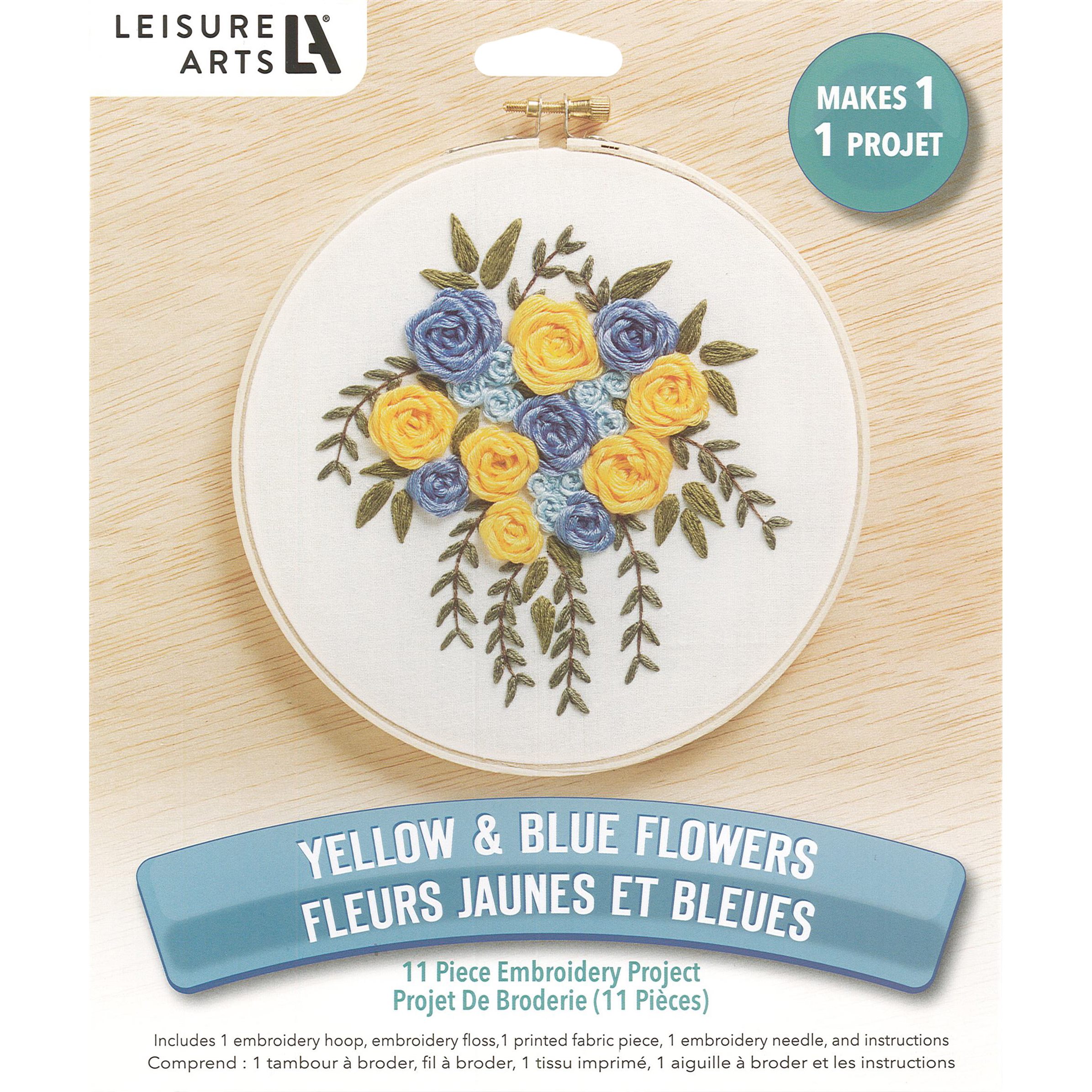 Leisure Arts Kit Embroidery 6 in. Yellow & Blue Flowers